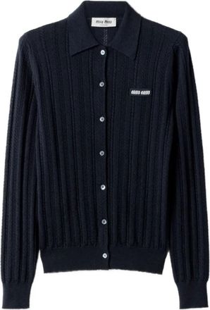 Miu Miu Navy Blue Knitted Shirt Collar Sweater