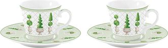 Easy Life Juego de 2 Tazas de Café con Platillos de Porcelana 80 ml en Caja de Regalo Colorida Topiary