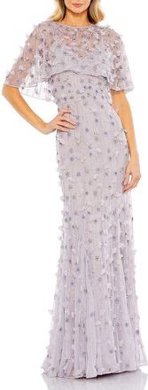Mac Duggal Womens Embellished Illusion Cape Sleeve Trumpet Gown in Vintage Lilac at Nordstrom, Size 14