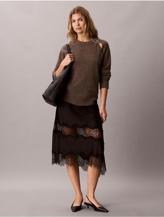 Calvin Klein Womens Wool Ring Hardware Sweater - Brown - XL