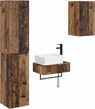 vidaXL Juego De Muebles De Ba&ntilde;o 3 Uds. Madera Envejecida Vidaxl