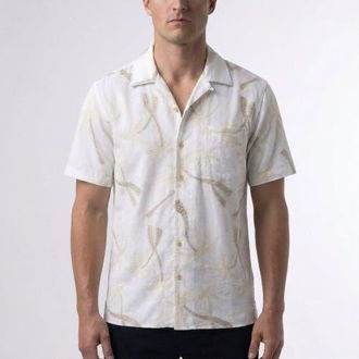 Surfside Supply Co. Mariner Palm Camp Collar Shirt in White at Nordstrom, Size Xx-Large