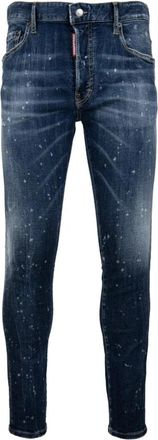 Dsquared2 Herenknoop Jeans met Leren Patch - Heren - Slim Fit Jeans - Blauw - L - Katoen - Jeans