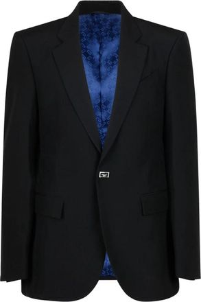 Givenchy Zwarte Wol Gestreepte Jas Drukknop - Heren - Blazers - Zwart - L - Wol - Jassen