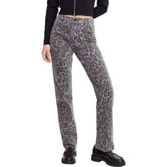 Good American Good Icon Leopard Print Straight Leg Jeans in Grey Lucky Leopard at Nordstrom, Size 15