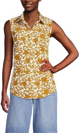 Lands End Sleeveless No Iron Shirt in Vintage Amber Pressed Floral at Nordstrom, Size X-Large
