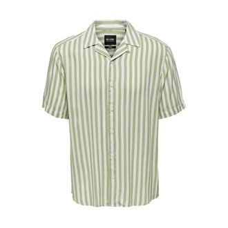 Only & Sons Katoenen Shirt met Patroon - Heren - Korte mouwen Overhemden - Groen - 2XL - Katoen - Overhemden