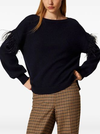 Twin-Set feather-trim sweater - women - Polyamide - S - Black