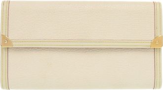 Louis Vuitton White Leather Long Wallet (Tri-Fold) (Pre-Owned)