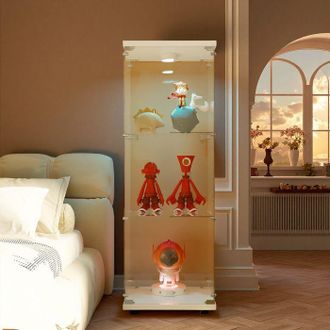 OEM Vitrina De Vidrio, Con Led, 3 Estantes, Armario De Presentaci&oacute;n Para Sal&oacute;n, Vitrina Para Colecci&oacute;n, 125 X 42 X 36cm, Blanco