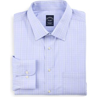 Brooks Brothers Big & Tall Non-Iron Glen Plaid Dress Shirt in Light Blue at Nordstrom, Size 18.5 - 36