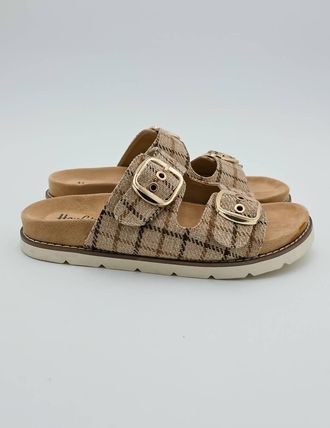 Corkys Footwear Womens feelin Saucy Slip On Sandal In Tan Plaid
