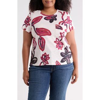 Sanctuary Cotton Blend Pocket T-Shirt in Acrylic Floral Pink at Nordstrom Rack, Size 2X