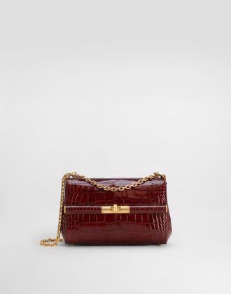 Dolce & Gabbana Marlene City Mini Bag In Polished Alligator - Woman Shoulder And Crossbody Bags Bordeaux Onesize