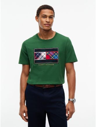 Tommy Hilfiger Mens Tartan Flag Logo T-Shirt - Green - XXXL