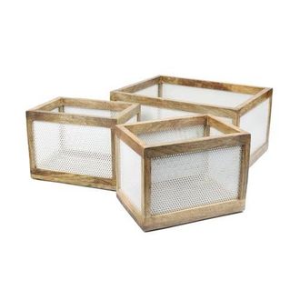 Happimess Fallon Modern Minimalist Handmade Wooden Metal Nesting Storage Baskets in White/natural at Nordstrom