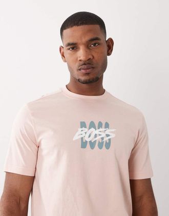 Boss Orange by Hugo Boss HUGO BOSS - T-shirt a maniche corte rosa regular fit con grafica
