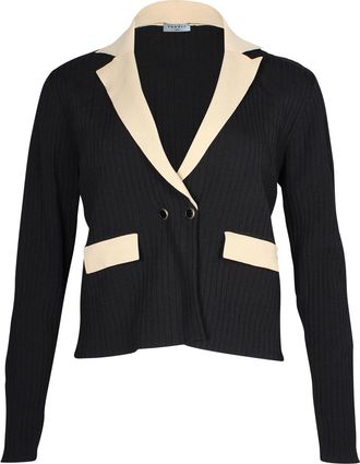 Sandro Knitted Contrasting Cropped Cardigan in Beige and Black Viscose