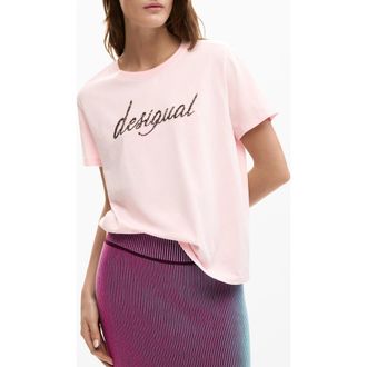 Desigual Embellished Cotton Graphic T-Shirt in Pink at Nordstrom, Size X-Large