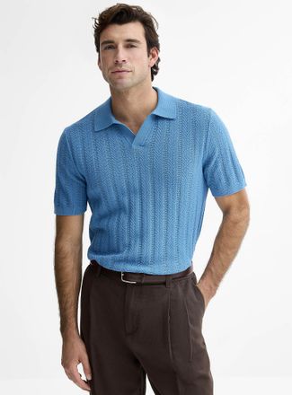 Le 31 Mens Pointelle stripe Polo Shirt