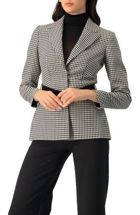 Ivonne Belted Checkered Blazer with Pockets in Black at Nordstrom, Size 10
