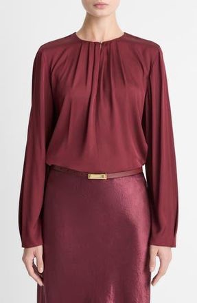 Vince Pleated Neck Silk Blend Top in Bordeaux at Nordstrom Rack, Size Xx-Small