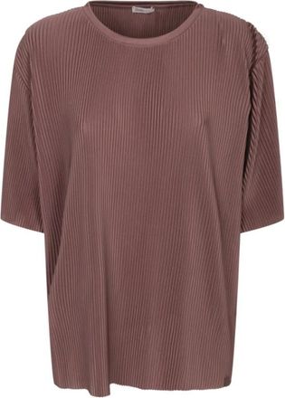 Herno Bruine Geplooide T-shirt met 3/4 Mouwen - Dames - T-shirts - Bruin - L - Polyester - Tops