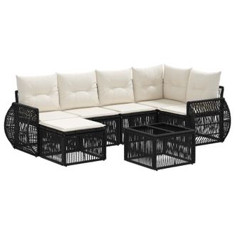 vidaXL Conjunto De Sof&aacute;s De Jard&iacute;n 7 Pcs Negro Y Blanco Crema Vidaxl