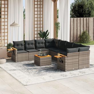 vidaXL Set De Muebles De Jard&iacute;n 9 Pzas Y Cojines Rat&aacute;n Sint&eacute;tico Gris Vidaxl
