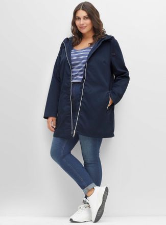 Sheego Outdoorjacke SHEEGO, Damen, Gr. 40, blau (nachtblau), 65% Polyester, 35% Baumwolle, unifarben, Jacken Outdoorjacke