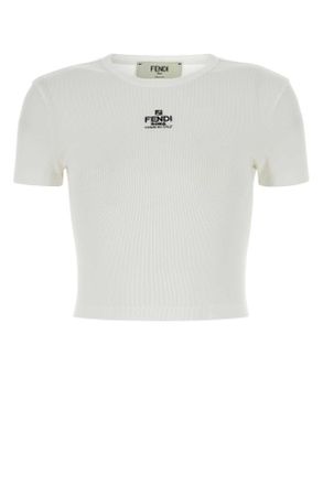 Fendi White Stretch Cotton T Shirt