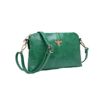 Generic Ladies Metallic Crossbody Handbag, Gold Bee Detail, Patent Leather, Adjustable Strap (Green)