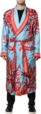 Dolce & Gabbana Blauw Rood Koraalprint Wikkeljas - Heren - Badjassen - Blauw - XL - Nachtkleding