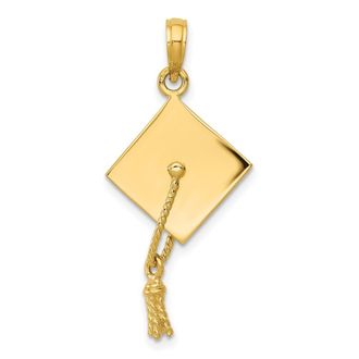 Diamond2Deal 14k Yellow Gold Solid Polished 3-D Graduation Cap Pendant