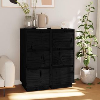 vidaXL Vidaxl - Aparador 2 Uds Madera Maciza De Pino Negro 32x34x75 Cm