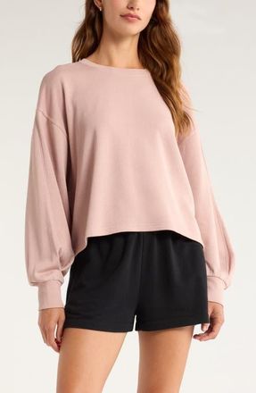 Zella Go Easy French Terry Crewneck Sweatshirt in Pink Fawn at Nordstrom, Size Xx-Large