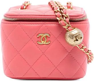 Chanel 2020 Mini Quilted Lambskin Pearl Crush Vanity Case With Chain crossbodytas - Roze
