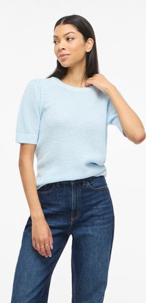 Vila Kurzarmpullover VILA VIDALO O-NECK S/S KNIT TOP - NOOS, Damen, Gr. XXL, nantucket breeze, Strick, Obermaterial: 100% Baumwolle, unifarben, regular fit