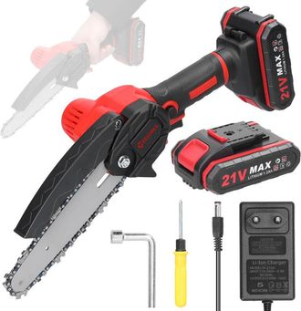 Elle Motosierra Inal&aacute;mbrica De 6 Pulgadas - 2 Bater&iacute;as De 1200 Mah - Motor Sin Escobillas - Velocidad De Corte De 5 M/s - Para Podar Y Partir Le&ntilde;a