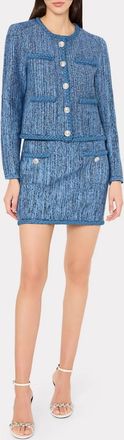 Milly Shayne Pinstripe Knit Cardigan Jacket In Blue Muti