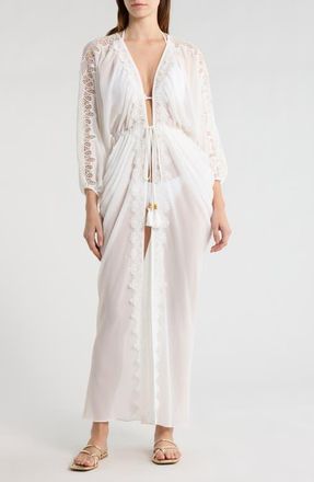 Ramy Brook Bernice Lace Trim Cover-Up in White at Nordstrom, Size Xx-Small
