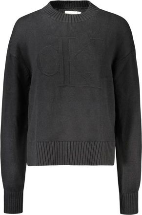 Calvin Klein Zwarte Katoenen Trui | Baumwollpullover - Dames - Ronde hals truien - Zwart - XL - Katoen - Truien & Vesten