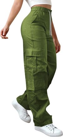 Generic FGUUTYM Womens Cargo Trousers Work, Hiking Trousers High Waist Pants Stretchy Wide Leg Trouser Drawstring Elastic Waist Pant with Pockets Loose Lounge