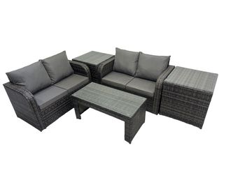 Fimous Garden Outdoor Furniture Set with 2 Side Tables Dark Grey Mixed