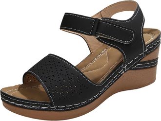 Generic Ladies Wedge Heel Sandals Open Toe Casual Summer Shoes Solid Color Comfortable Thick Sole Stylish Breathable Strappy Sandal Outdoor Beach