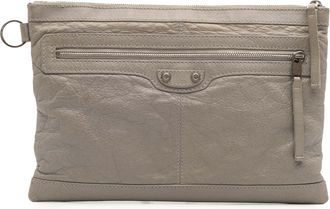 Balenciaga Pre-owned Womens Classic Pouch Clutch - Grey Leather - One Size