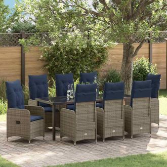 vidaXL Conjunto De Comedor De Jard&iacute;n 9 Pcs Negro Rat&aacute;n Sint&eacute;tico Vidaxl