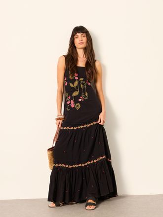 Fat Face FatFace Gia Black Petite Embroidered Maxi Dress