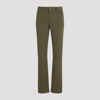 Saint Laurent Mens Slim Fit Pants - Dark Green Cotton - Size 32 (Waist)
