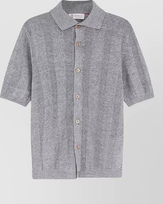 Brunello Cucinelli ribbed linen and cotton blend short-sleeve polo shirt